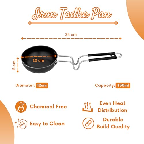 Image of Pre-Seasoned Cast Iron Tadka Pan (12 cm, 0.35L) | Heavy Duty Tempering Pan for Dal, Spices & Seasoning | Gas & Induction Compatible | 100% Toxin-Free