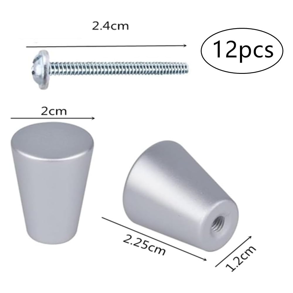 12 Pezzi Pomelli per Cassetti in Metallo, Moderni Pomelli per Mobili in Alluminio Opaco con Viti,Pomolo Per Mobile Rotondo Adatto Per Librerie, Armadi, Cassetti (Argento)