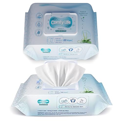 Comfy Life Premium Full Body Cleansing Wet Wipes For Adults – Large Luxury Fresh-feel Rinse-free Fragrance-free Bed Bath Intimate-care Soft Sheets (1 Pack (80 Wipes)