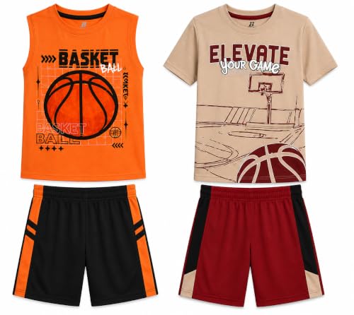 Image of Pro Athlete Boys Short Sets - 4 Piece Performance Graphic Tees and Tank Tops with Matching Boys Athletic Shorts (Sizes: 8-16)