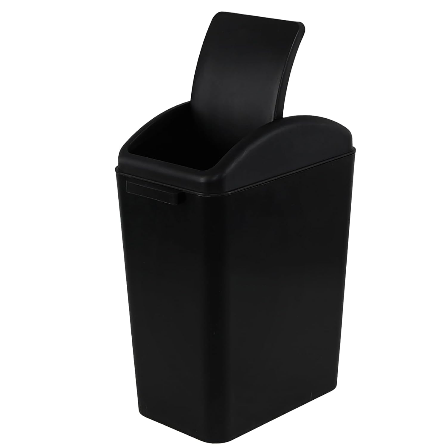 16 L/4 Gallon Black Plastic Garbage Bin, Slim Trash Can with Swing Lid, 1 Pack