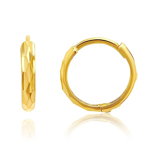 Solid 10K Gold Hoop Earrings For Women With Hidden Hinged Back 12 Mm (0.47 Inches) Yellow Gold Huggie Hoops Fancy By Max + Stone #TOP26
