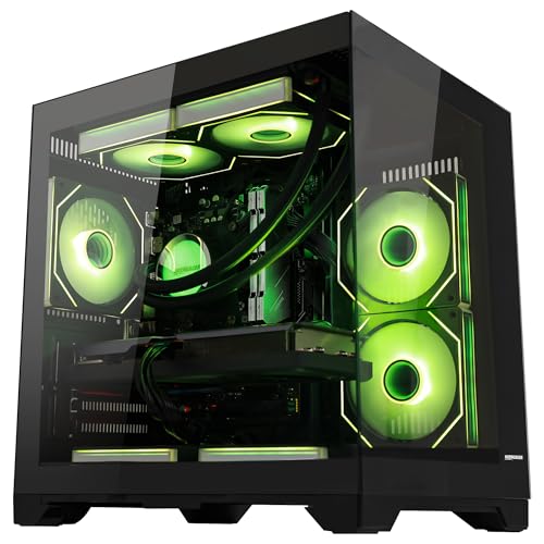 Image of Panorama Gaming PC, Desktop AMD Ryzen 5 9600X 6-Core 3.9GHz, RTX 5050 8GB, 32GB DDR5 RAM 6000MHz,1TB PCIe +1TB SATA SSD, WiFi&BT Prebuilt PC 650W PSU,Liquid Cooler,Windows 11