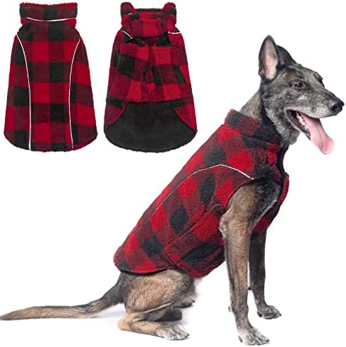 SUUZII Dog Winter Coat Fleece Jacket,Reversible Buffelo Plaid Dog Clothes for Small Medium Large Dogs, Windproof Dog Vest Jacket Warm Thick Outfit for Snow Rainy Cold Weather -Indoor & Outdoor Use