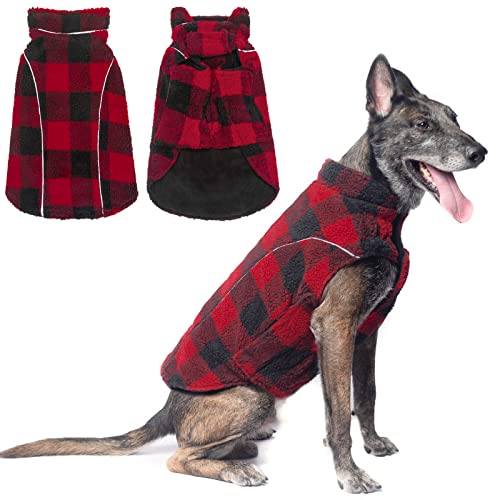 Suuzii Dog Winter Coat Fleece Jacket,Reversible Buffelo Plaid Dog Clothes For Small Medium Large Dogs, Windproof Dog Vest Jacket Warm Thick Outfit For Snow Rainy Cold Weather -Indoor & Outdoor Use #TOP1