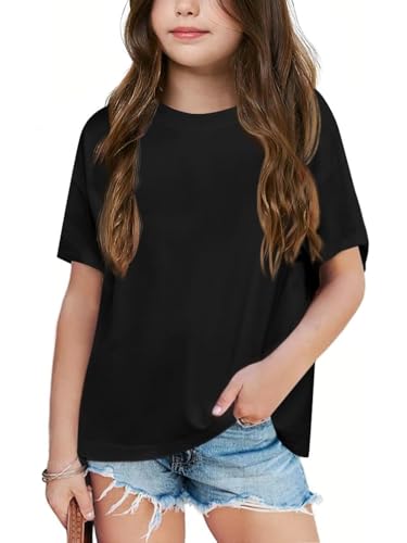 Girls Fashion Raw Hem Oversized T Shirts Summer Short Sleeve Tops Tees Shirt 5-14 Years