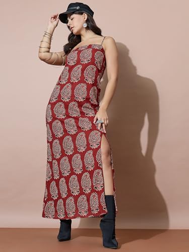 Image of Varanga Casual Flowy Midi Dress for Women | Solid Beige A-Line Maxi Dress with Collar & Pockets | Comfortable Summer Dress for Women