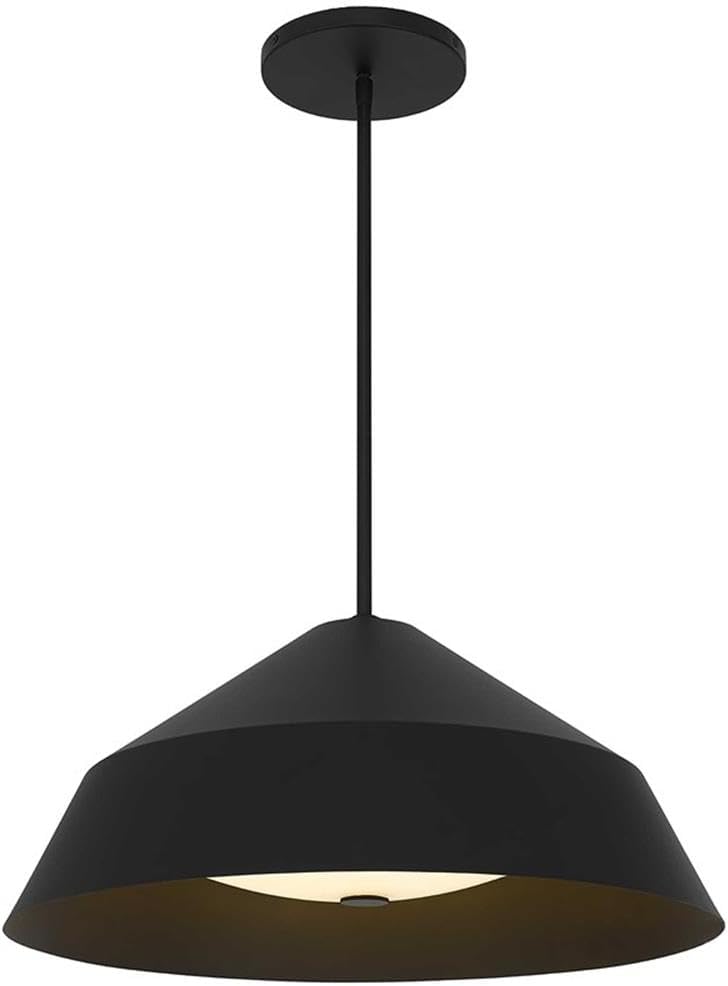 BOWERY HILL Modern Aluminum 22-Inch LED Outdoor Pendant, Black Finish, Integrated 5-CCT LED Lighting, Etched White Glass, Dimmable, Indoor/Outdoor Use, Patio Hanging Light