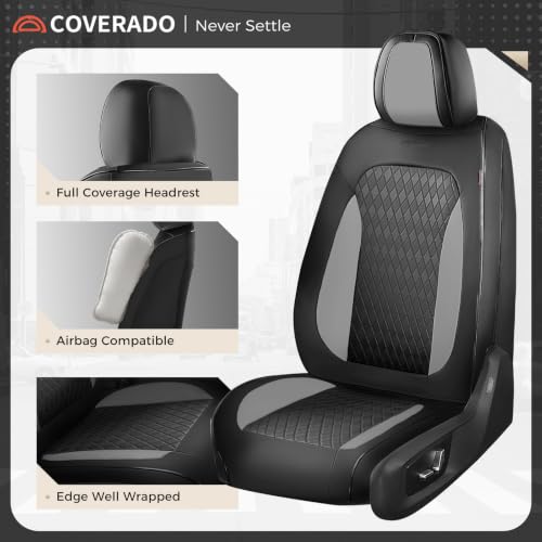 Image of Coverado Car Seat Covers Full Set, Leather Seat Covers for Cars, Waterproof Car Seat Protectors, Front and Back Car Seat Cushions Automotive Seat Covers Universal Fit for Most Cars, Black&Gray