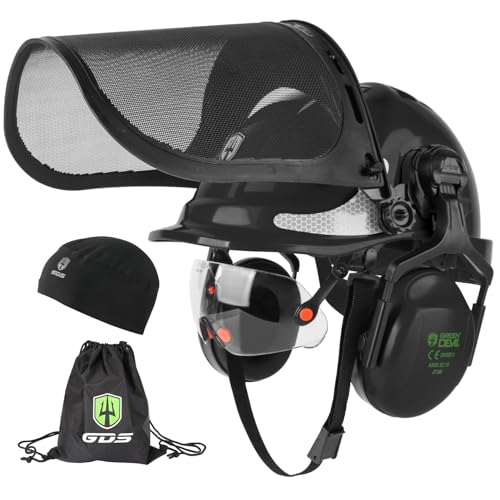 Image of GREEN DEVIL Chainsaw Safety Protective Helmet Forestry Helmet with Build-in Visor Mesh Face Shield Ear Muffs 4 in 1 Ideal for Arborist Tree Work DIY Outdoor Logging Hard hat