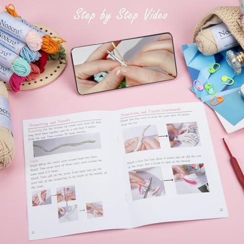 Image of Noocro Crochet Kit for Advanced or Intermediate Beginner DIY Granny Square Bucket Bag, Purse, with Step by Step Tutorial Video and Detailed Instruction Complete Kit Craft Supplies Holiday Gift