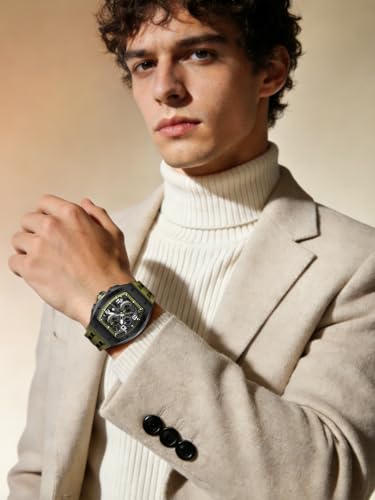 Image of TSAR BOMBA Mens Luxury Watch Watches for Men 50M Waterproof Japanese Quartz Movement Tonneau Stainless Steel Case Sapphire Glass with Chronograph Date Function Cool Unique Fashion Gift