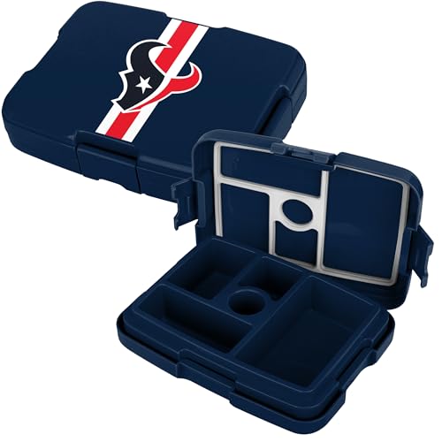 FOCO NFL Unisex-Adult Officially Licensed Team Color Stripe Primary Logo Football Leak Proof 5 Compartment Bento Lunch Box - Houston Texans