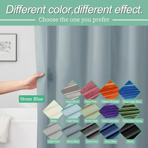 Image of Mrs Awesome Blue Shower Curtain Liner with 3 Magnets, 72x72 Premium Flexible Sturdy Plastic Shower Curtain for Bathroom Lightweight & Waterproof, Stone Blue