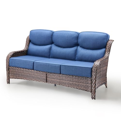 Bellefurn Luxury Patio Sofa 3-Seat Wicker Couch with 6" Thick