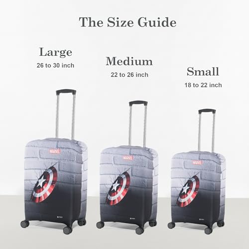 Image of Heart Home 22-26 Inch Polyester Medium Size Suitcase Cover | Machine Washable Luggage /Trolley Bag Cover Protector | Captain America Shield Print - Grey