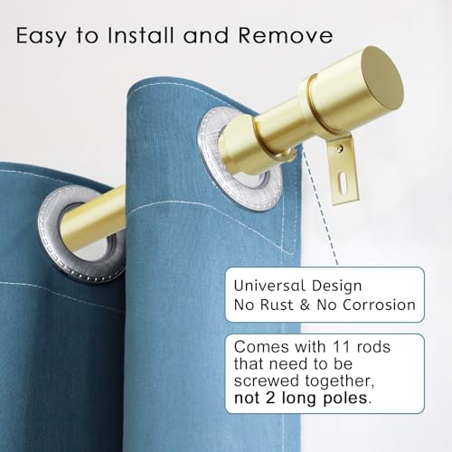 Image of Byondeth Curtain Rods for Windows 16 to 170 Inches Adjustable Length 1 Inch Diameter Window Curtain Rod with Aluminium Finials, Warm Gold
