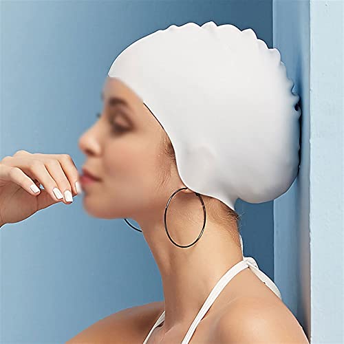 Nylonowy Czepek Pływacki, Silikonowy wodoodporny czepek pływacki unisex z ochroną uszu dla długich włosów mężczyzn kobiet dorosłych wielokolorowy(Pink)