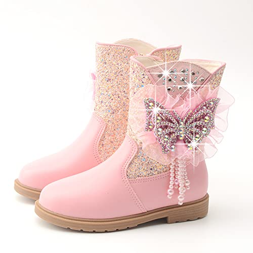 Girls Glitter Mid Calf Side Zipper Snow Boots Fashion Winter Warm Fur Lined Outdoor Shoes For Kids Toddler2