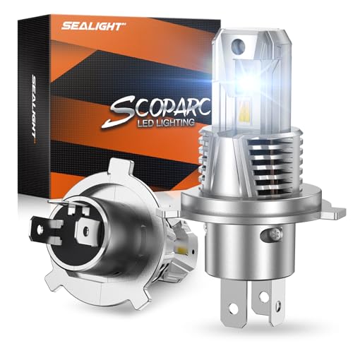 SEALIGHT H4 Bulb, 46000LM 6000K Output Canbus Ready, 9003 LED Headlight Bulbs For Powersports IP68 60000Hrs Lifespan, 1：1 Size 3Mins Installation, 2 Pack