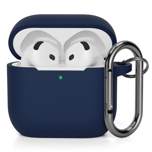 AOTUAO Funda para AirPods 4 (2024) (USB C) Case Cover, Anti rasguños Fundas Protectora de Silicona Compatible con Airpods 4.ª Generación con Moschettone, LED Frontal Visible, Midnight Blue