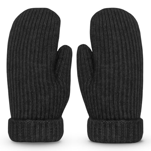 Whiteleopard Men's Winter Gloves Warm Lining Elastic Cuff - Knit Stretchy Cold Weather Warm Knit Thick Gloves Mittens. (black, X-Large)