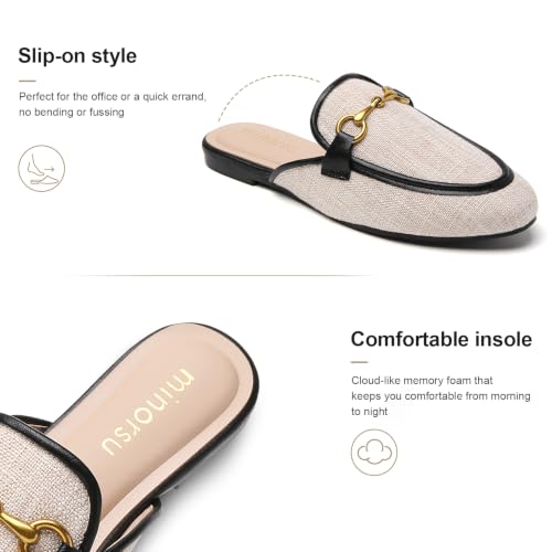 Image of Minorsu Buckle Mules for Women Flats Loafers Shoes for Work Office Business | Slip on,Round Toe,Backless,Slides, Casual