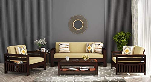 Image of Mamta Furniture Wooden Solid Sheesham Wood 5 Seater Sofa Set with 40 Density Cushions (5 Seater Sofa | 3+1+1, Walnut Finish 1)