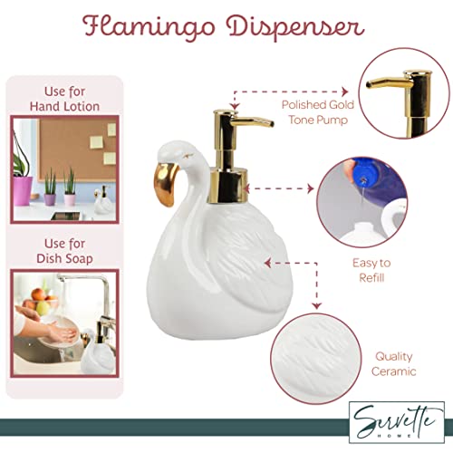 Servette Home Flamingo Soap Dispenser with Pump for Bathroom or Kitchen Sink White Flamingo, Gold,white - Image 4