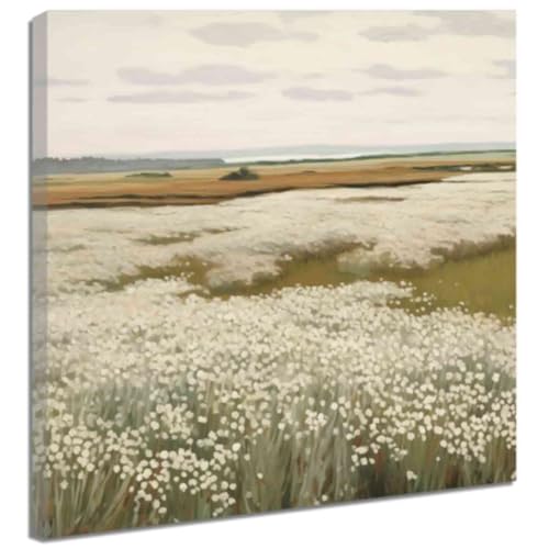 Impression sur toile champ de fleurs pour déco salle de bain rétro