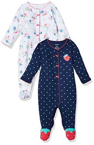 Carter's baby girls 2-pack Cotton Sleep and Play Romper, Strawberry/Floral, 6 Months US