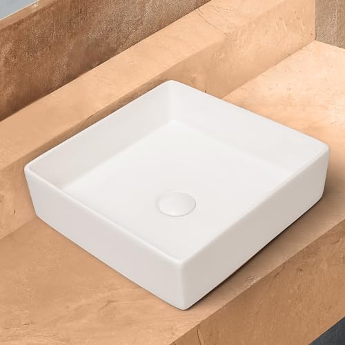 Image of Hindware Italian Collection Magro-S Table Top Wash Basin for Bathroom | Made of Ceramic | Star White | Square Shape | Over the Counter Basin