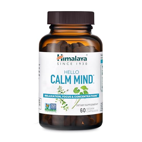 Himalaya Hello Calm Mind Herbal Supplement with Bacopa L-Theanine Gotu Kola Supports Concentration & Focus Cognitive Function Clear Thinking Relaxation Vegan Gluten Free 60 Capsules