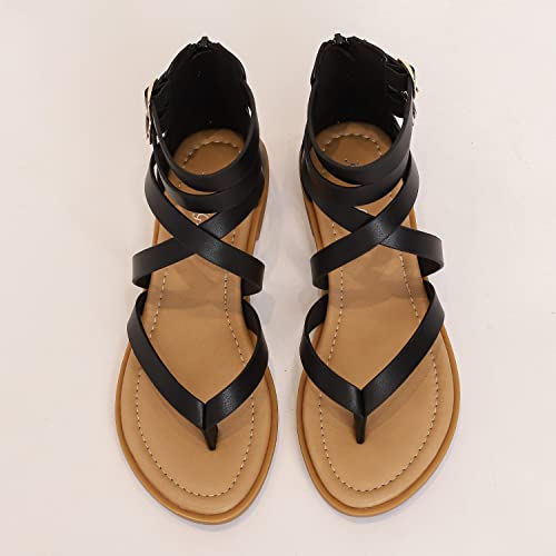 Women Crisscross Strappy Gladiator Sandals Summer Open Toe Thong Flat Fisherman Roman Shoes with Zipper Closure3