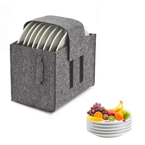 LNSYSNS Tellerhalter Wohnmobil, 8 Fächer Filz Geschirr Aufnahmebox, Rutschfest und Geräuscharm Bestecktasche Camping, Grau, mit Tragegriff, für Aufbewahrung von Tellern Einem Durchmesser Unter 26 cm