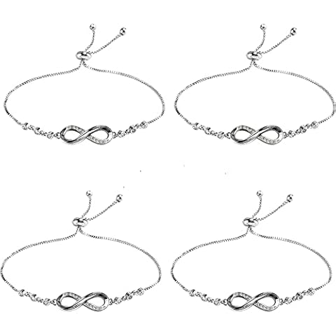 SwirlColor Infinity Bracelets 4 Friendship Bracelets Adjustable Silver Tennis Bracelet for Women Girls Friends Girlfriends Wife Mother, with 1 Jewelry Box Cover