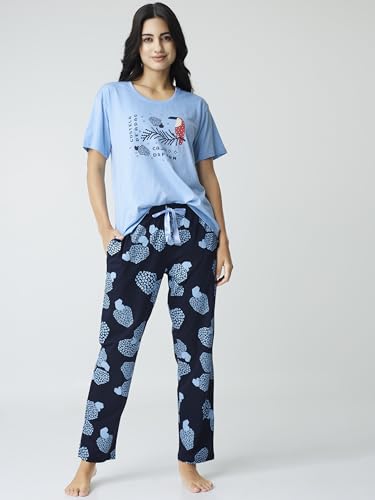 Image of Night Suit for Womens Checks Printed Cotton Night Dress of Top and Pajama Set 9410