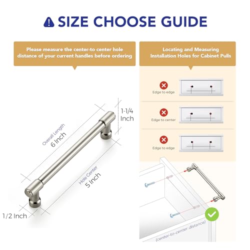 Image of Ravinte 5 Pack 5 Inch Hole Center Solid Kitchen Cabinet Handles Brushed Nickel Dresser Pulls Cabinet Drawer Pulls for Kitchen Cupboard Hardware