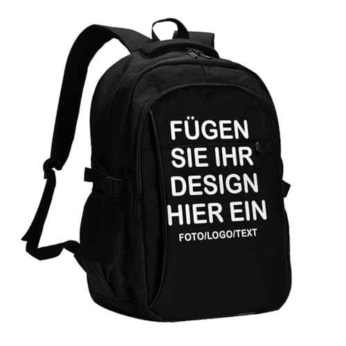 Personalisierter Rucksack für Erwachsene – Mit Text, Bild, Foto oder Logo selbst gestalten – Leichter Rucksack für Schule, Reisen, Camping – Für Mädchen & Jungen