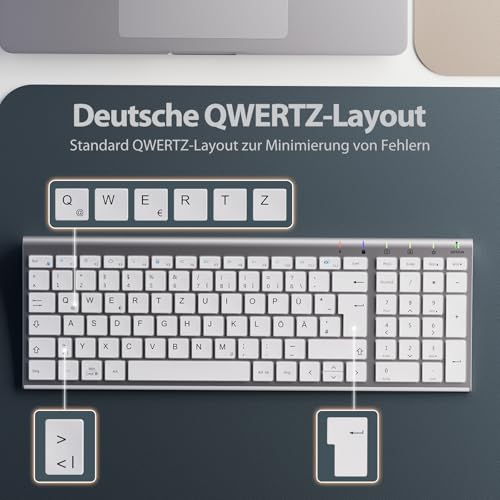 iClever GK03 Tastatur Maus Set Kabellos, Wiederaufladbar, Weiß/Silber – Ansicht 5