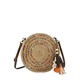 MODELISA - Bolso De Hombro Redondo De Paja Rafia Con Detalles Multicolores Mujer (Naranja)