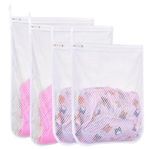 Image of 4 pcs Durable Honeycomb Mesh Laundry Bags for Delicates 2 Large (16" x 19") 2 Medium (12" x 15")