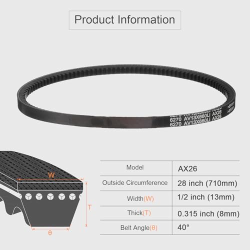 Image of uxcell 3 Pcs AX26 EPDM V-Belt, Raw Edge Cogged Industrial Rubber V Belt 1 /2 inch Width x 26 inch Inside Circumference