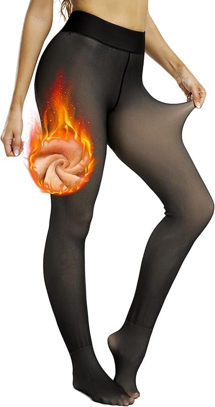 Velvet Touch Thermal Tights for Women - Ultimate Warm Fleece Leggings for Women, Thermal Winter Fake Translucent Tights, Dualtone, Free Size (26inch Waist to 34inch) Black-image-24