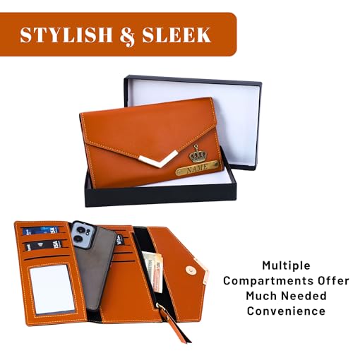Image of Personalized Leather Clutch for Women | Custom Name & Charm | 3-Fold Ladies Wallet | Stylish Purse Gift for Girlfriend, Wife, Mother & Sister | Multi-Compartment Wallet (Tan)