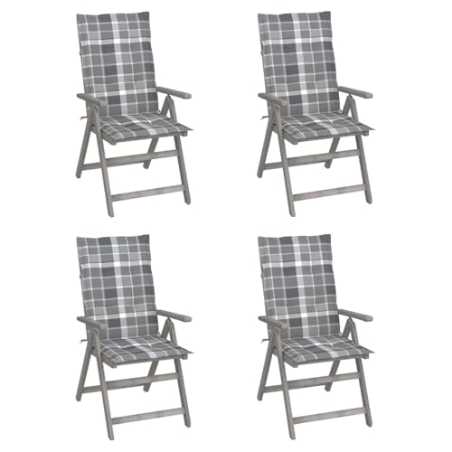 Rantry Sillas de jardín reclinables 4 uds Madera Maciza Acacia Cojines sillas de Jardin sillas de terraza Exterior sillones de Jardin Respaldo de Silla Ajustable con cojín Suave