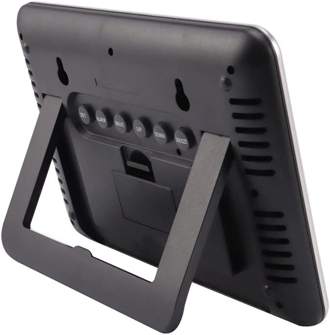 Miniatura 7 de Reloj de pared digital atómico, pantalla LCD grande, funciona con pilas, temperatura interior, calendario, mesa de pie