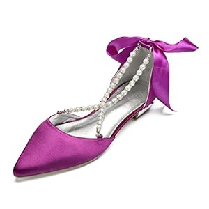 Bruids schoenen ballerina’s dames platte satijnen parel kant tenen bruiloft schoenen jurk schoenen 36-43,Purple,US7.5/EU38/UK5.5
