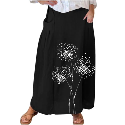 Plus Size Skirts for Women 2025 Trendy Dandelion Printed Skirt Casual Flowy Skirts with Pockets Boho Floral Skirt