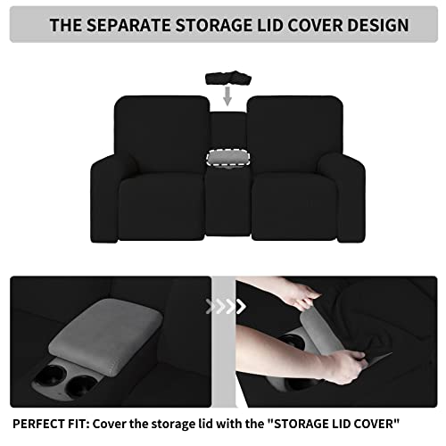 Image of Easy-Going 1 Piece Reclining Loveseat with Middle Console Slipcover | Stretch 2 Seater Loveseat Recliner Cover with Holder and Storage, Recliner Couch Sofa Cover, Furniture Protector Black